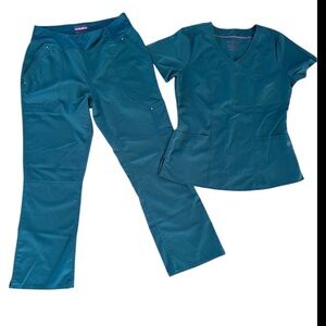 Healing Hands Women's Tori Yoga Pants Jane V neck Top Scrub Set Caribbean Med